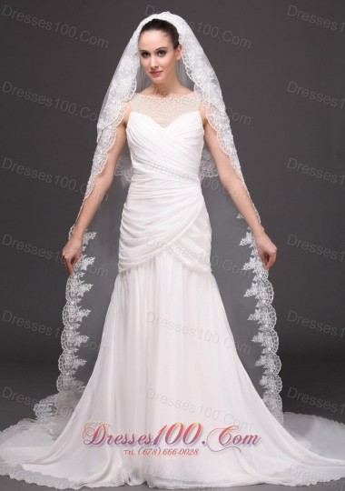 Lace Edge Two-tier Bridal Veils For Wedding Waterfall