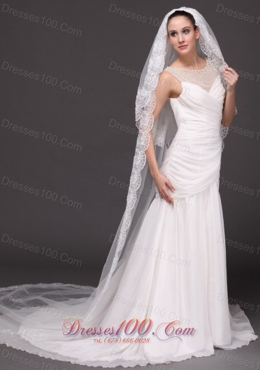 Lace Edge Two-tier Bridal Veils For Wedding Waterfall