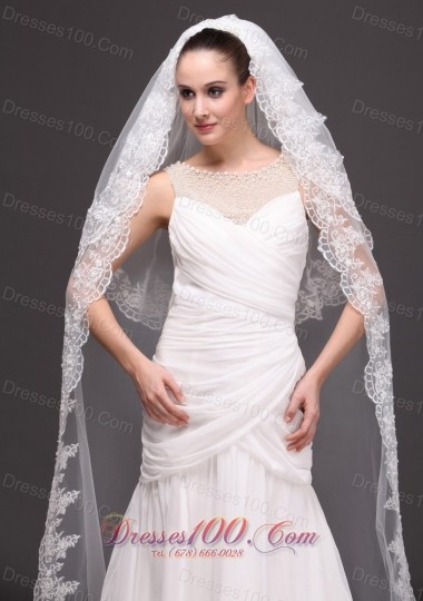 Lace Edge Two-tier Bridal Veils For Wedding Waterfall