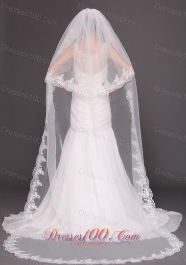 Lace Edge Two-tier Bridal Veils For Wedding Waterfall