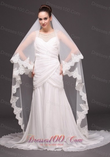 Beautiful Lace Wedding Bridal Veils Two-tiered White