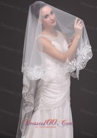 Graceful Wedding Veil 2013 Lace Appliqued Tulle