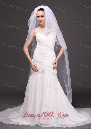 Pearl Trim Edge Wedding Bridal Veils Three tiered