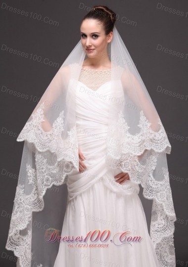 Lace Applique One-tiered Cathedral Tulle Wedding Veil
