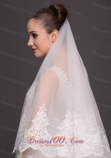 Lace Applique One-tiered Cathedral Tulle Wedding Veil