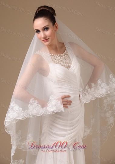 Lace Applique Wedding Veil One-tier Cathedral Tulle
