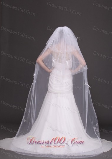 Three-tiered Tulle Bowknots Bridal Veil Wedding