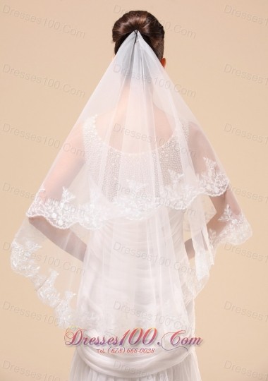 Lace Applique 2013 Two-tier Tulle Wedding Veil