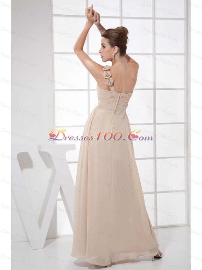 Handmade Flower Champagne One Shoulder Ankle-length Prom Dress