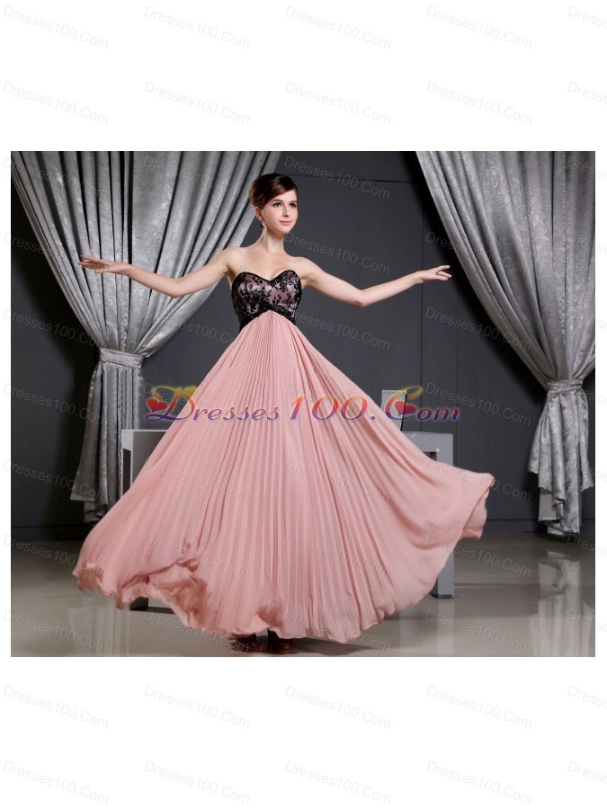 Lace and Pleat Pink Prom Dress Sweetheart Floor-length