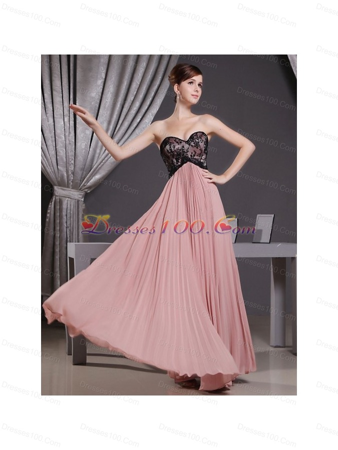 Lace and Pleat Pink Prom Dress Sweetheart Floor-length