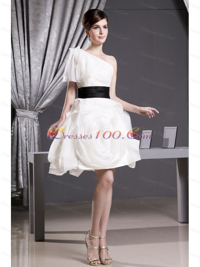 Short Wedding Dress Belt One Shoulder Short Sleeve