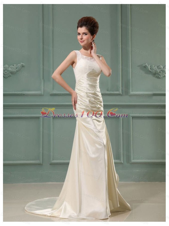 Scoop Champagne Wedding Dress For Bridal Column Brush