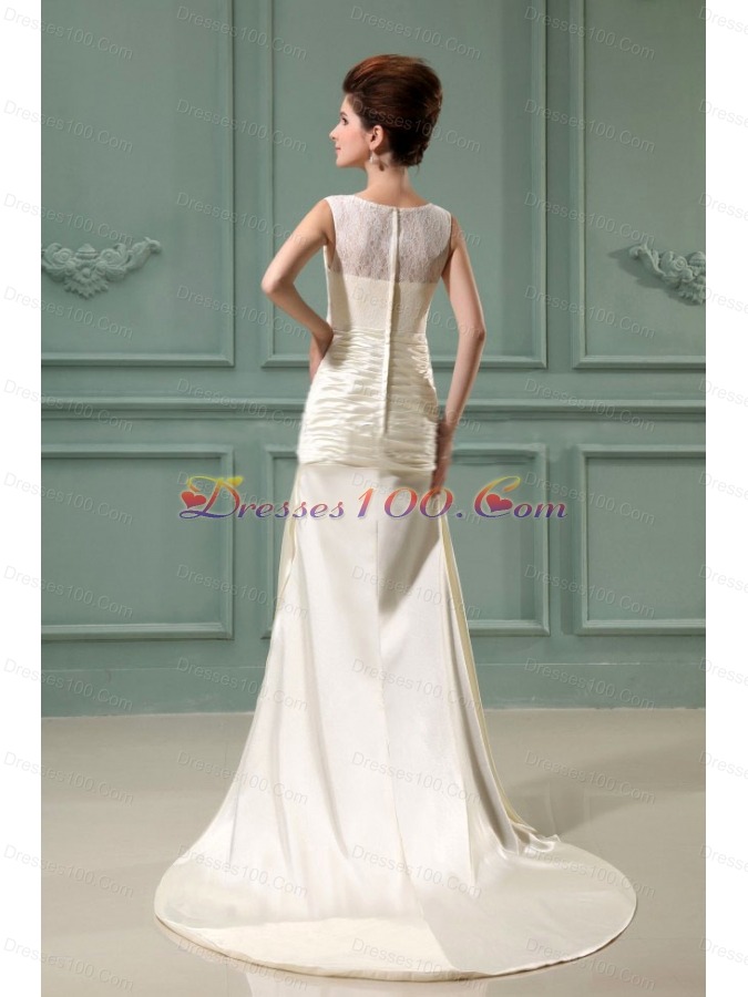 Scoop Champagne Wedding Dress For Bridal Column Brush