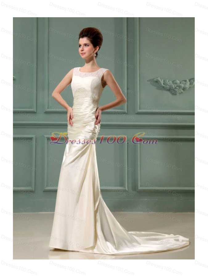 Scoop Champagne Wedding Dress For Bridal Column Brush