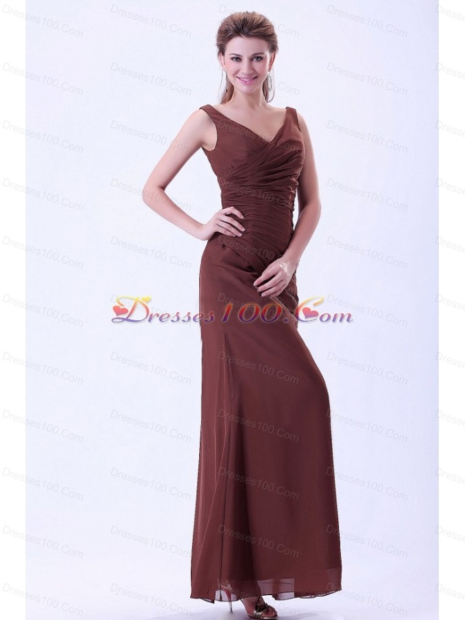 V-neck Chiffon Brown Mother Dresses Under 150