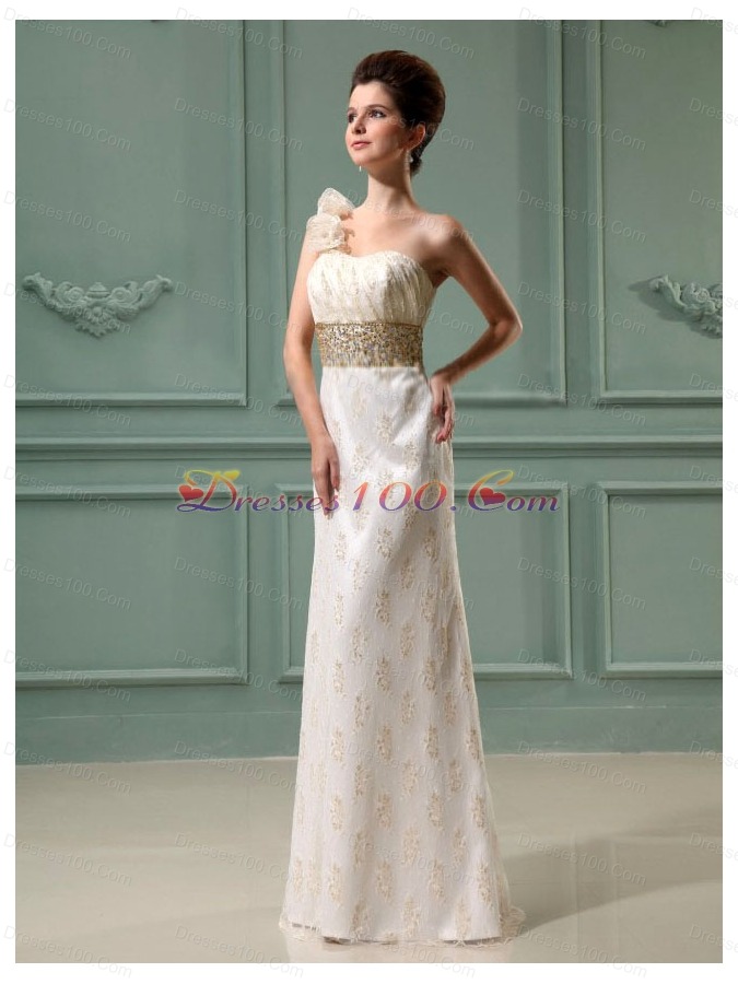 One Shoulder Beading Wedding Dress Champagne
