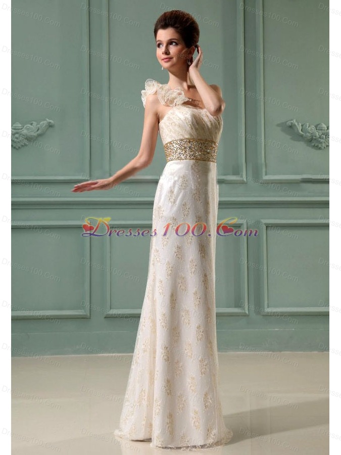 One Shoulder Beading Wedding Dress Champagne