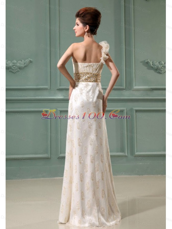 One Shoulder Beading Wedding Dress Champagne