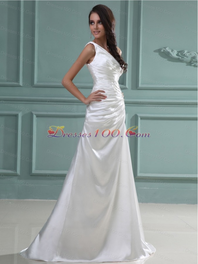 One Shoulder Bridal Dress Brush Beaded Pleats