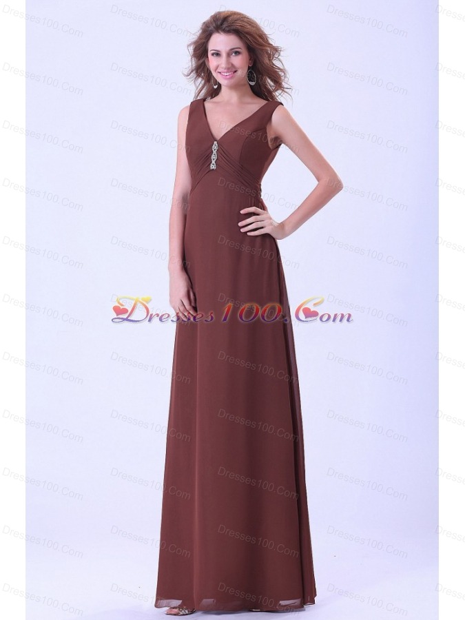 Simple Brown Mother Dress V-neck Empire Chiffon