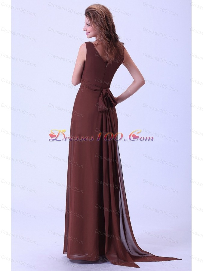 Simple Brown Mother Dress V-neck Empire Chiffon