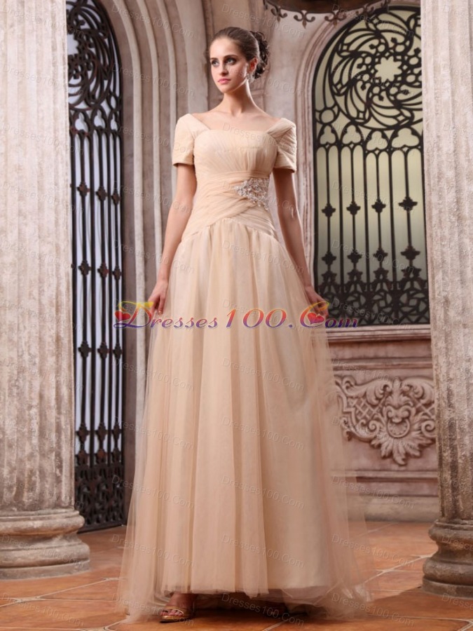 Wedding Dress Square Short Sleeves Champagne