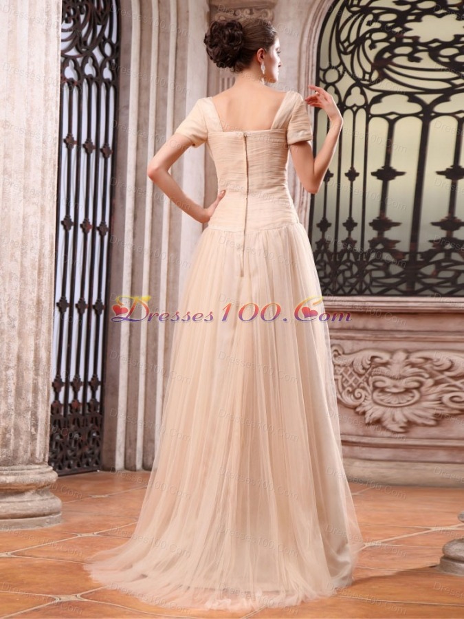 Wedding Dress Square Short Sleeves Champagne