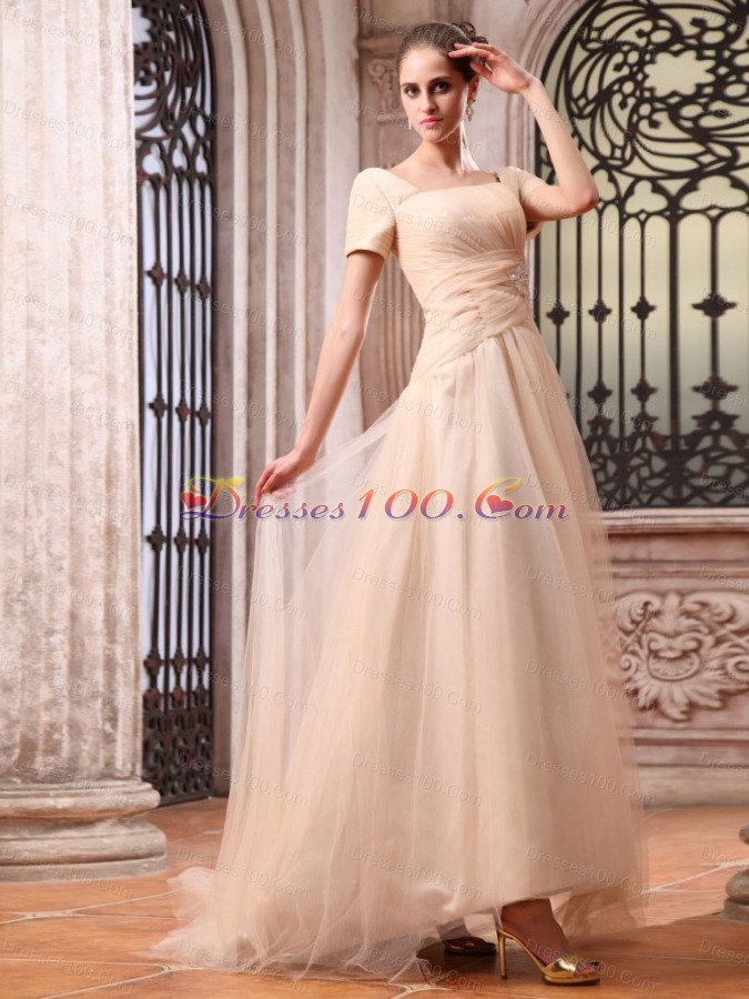 Wedding Dress Square Short Sleeves Champagne