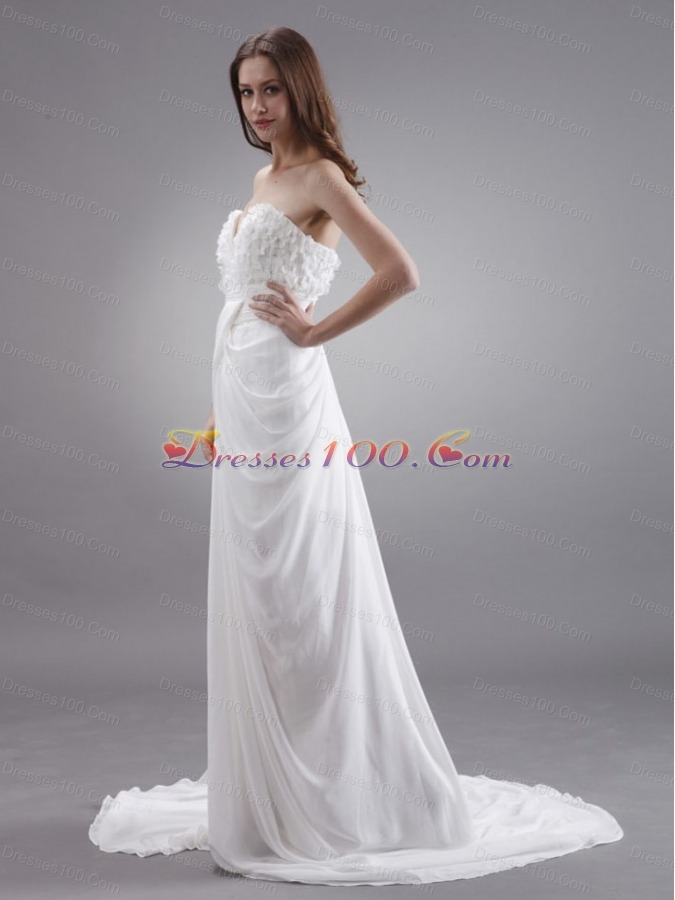Hand Made Court Chiffon Wedding Dress Empire
