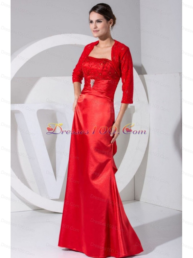 Beading and Embroidery Decorate Red Mother Bride Dress