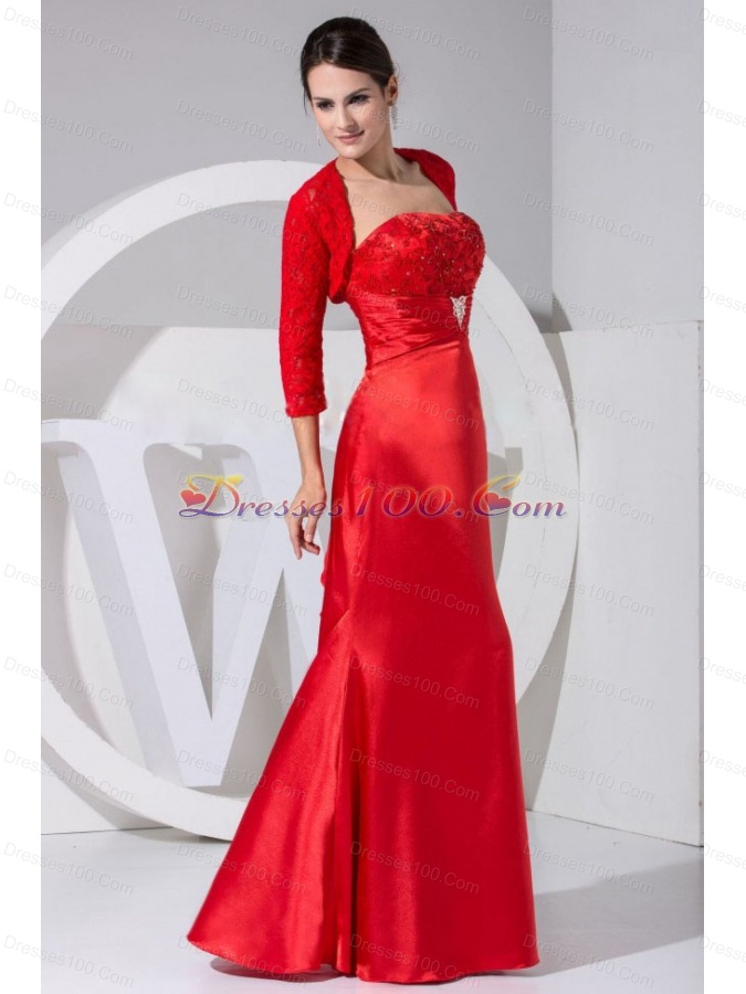 Beading and Embroidery Decorate Red Mother Bride Dress
