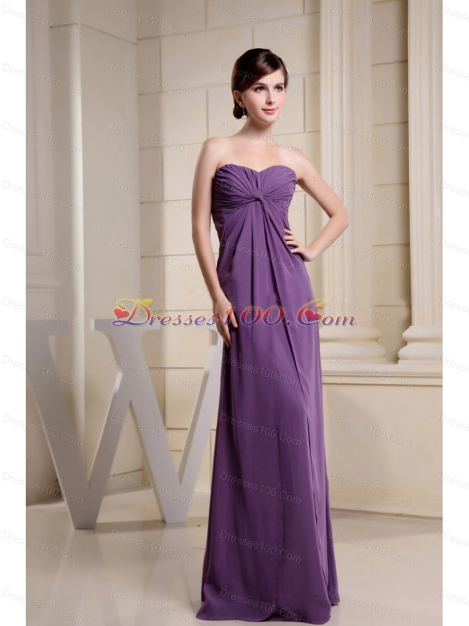 Lace Jacket Mother Bride Dress Ruch Purple Long