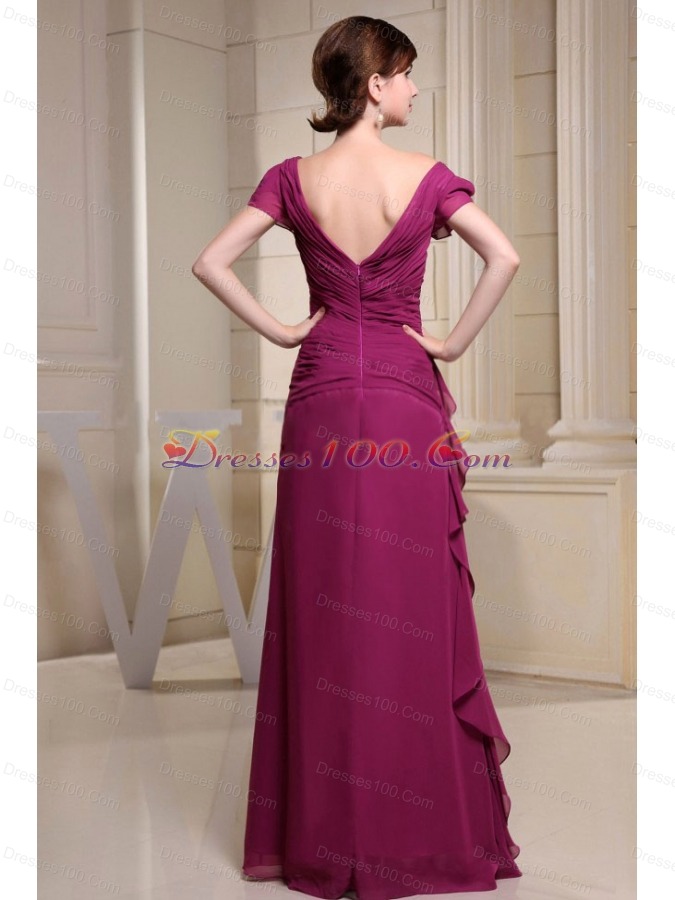 V-neck Short Sleeves Mother Bride Dress Beading