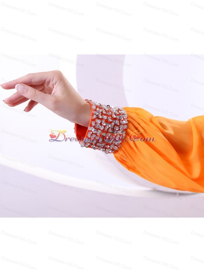 Beading Ruching Long Sleeves Brush Mother Bride Dress