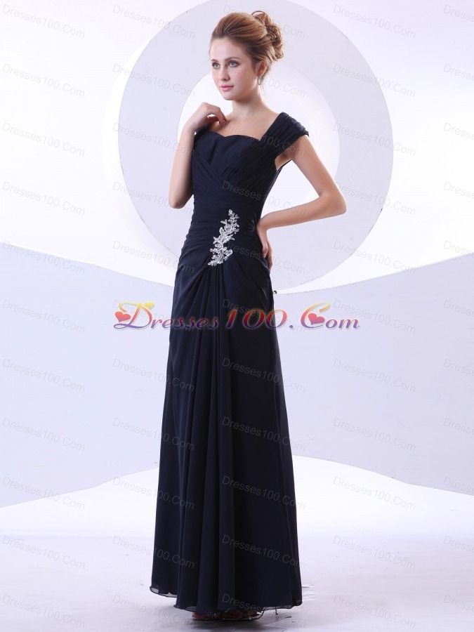 Appliques Ankle-length Straps Navy Blue Mother Bride Dress
