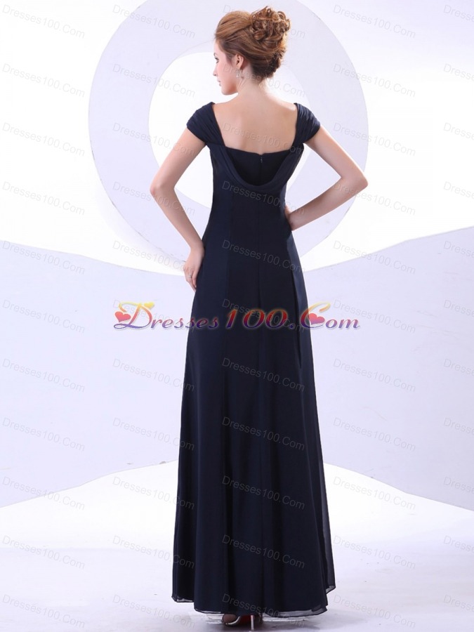 Appliques Ankle-length Straps Navy Blue Mother Bride Dress