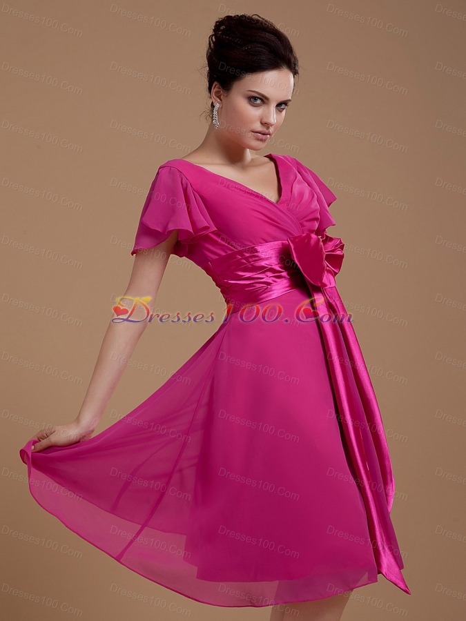 Mother Bride Dress Bowknot Short Sleeves Knee-length