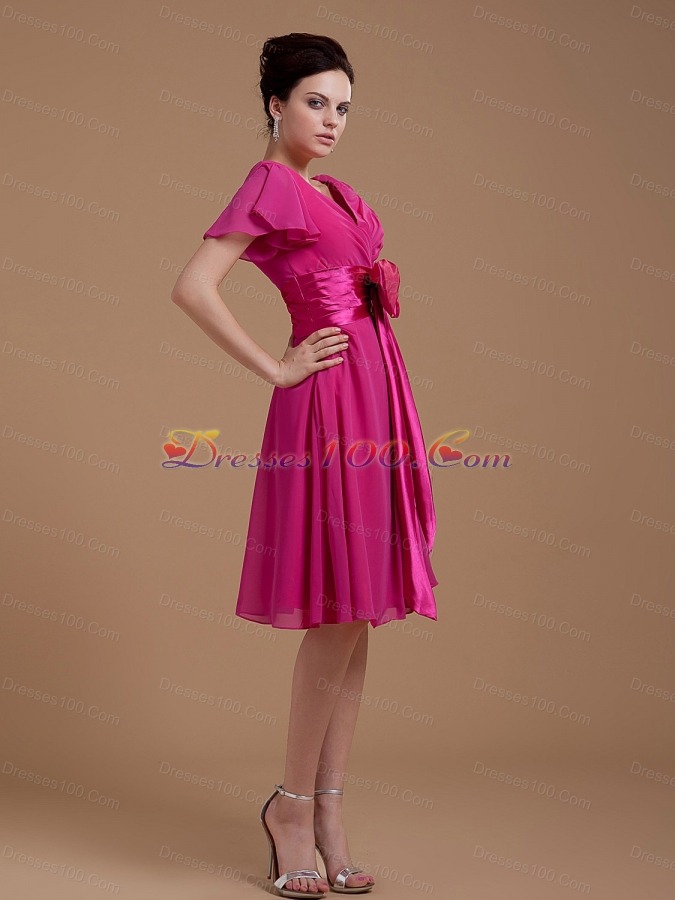 Mother Bride Dress Bowknot Short Sleeves Knee-length