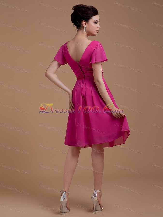 Mother Bride Dress Bowknot Short Sleeves Knee-length