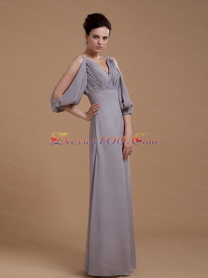 Grey Mother Bride Dress open Puffy 3/4 Length Sleeves 