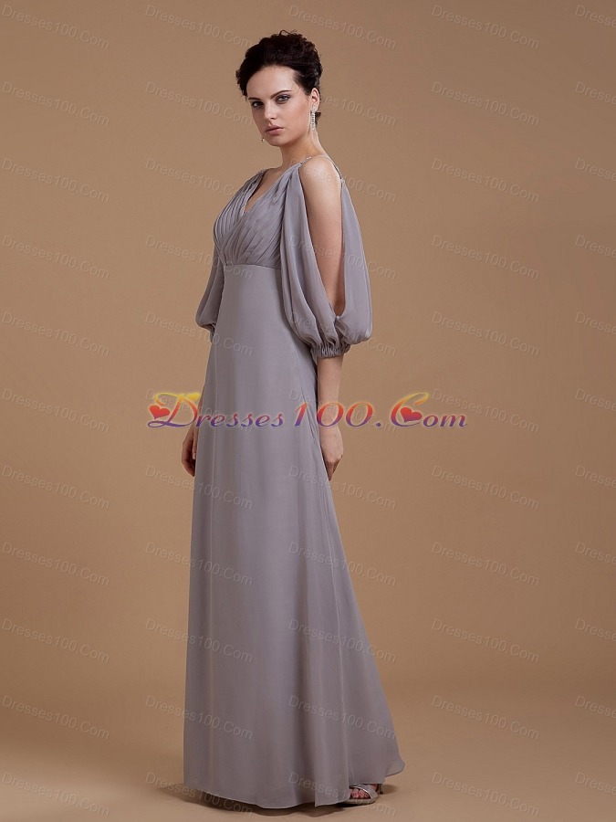 Grey Mother Bride Dress open Puffy 3/4 Length Sleeves 