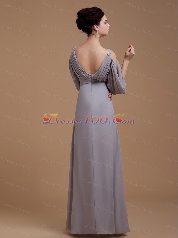 Grey Mother Bride Dress open Puffy 3/4 Length Sleeves 