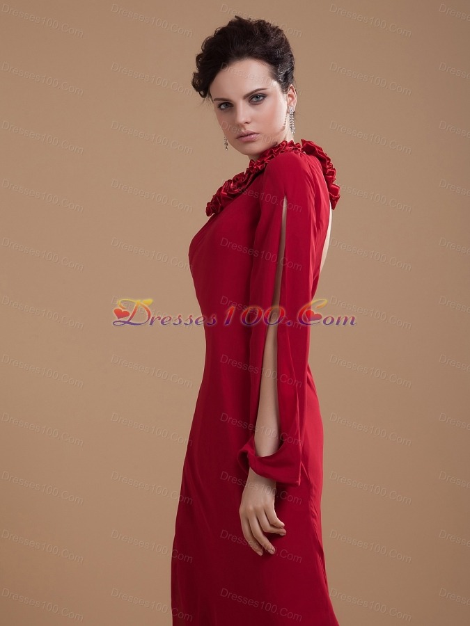 Long Sleeves Split Flowers Brush Mother Bride Dress