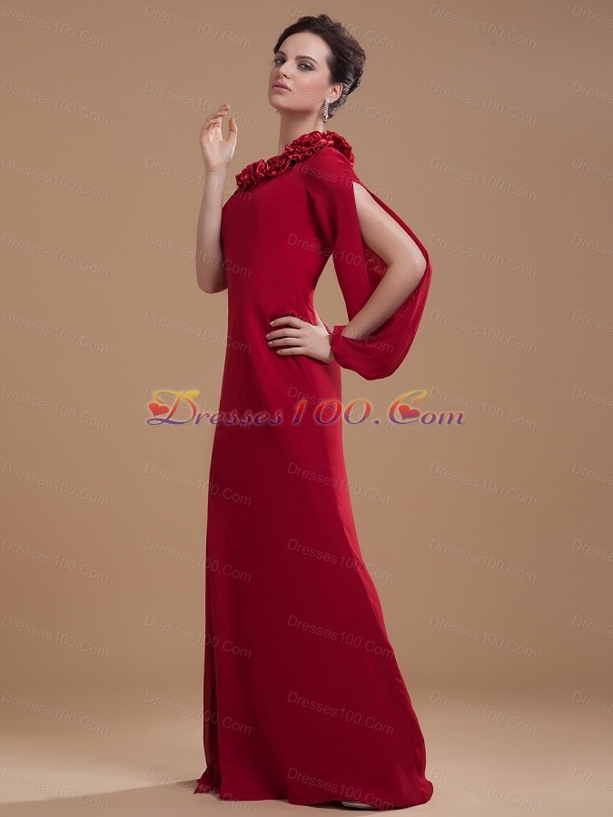 Long Sleeves Split Flowers Brush Mother Bride Dress