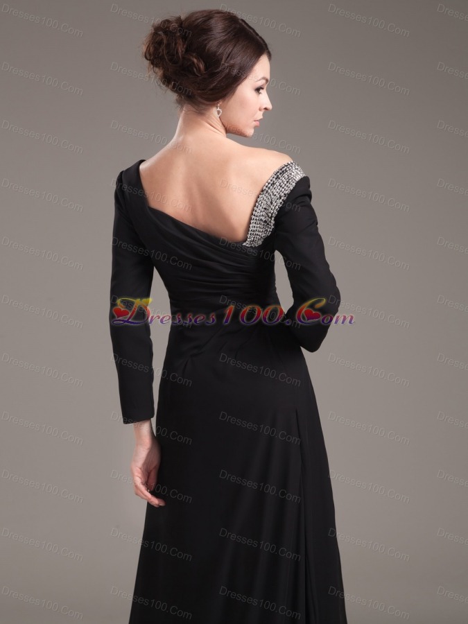 Slit Off Shoulder Brush Long Sleeves Mother Bride Dress