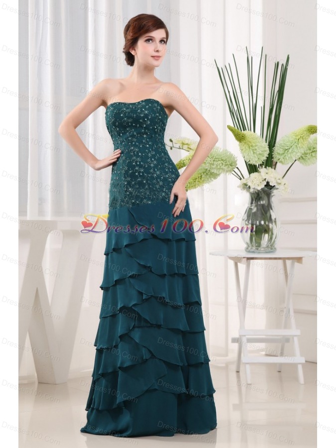Beading Half Sleeves Jacket Teal Mother Bride Dress