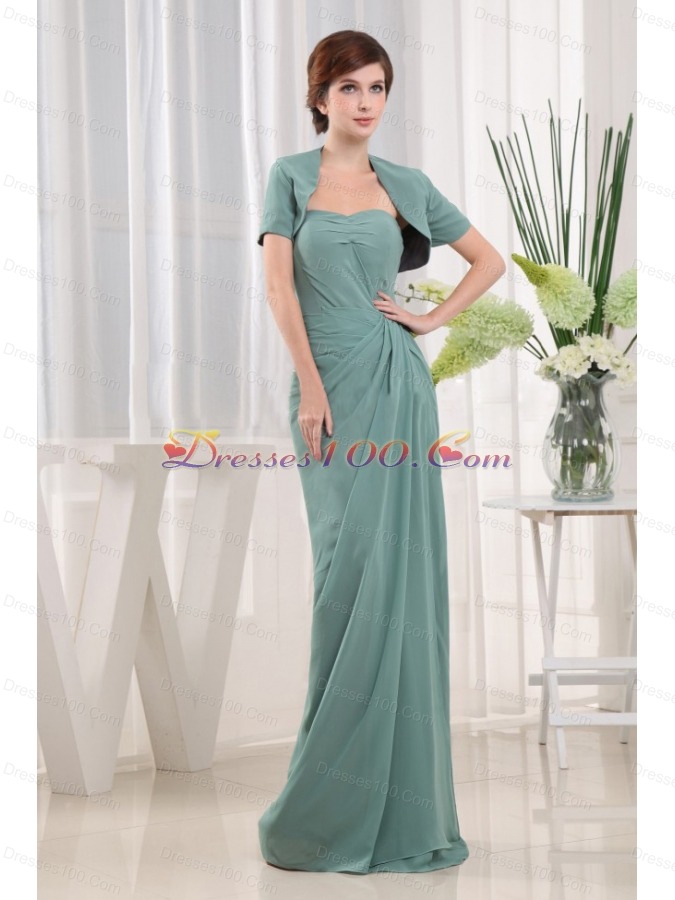  Cadet Blue Column Ruch Mother Bride Dress Long