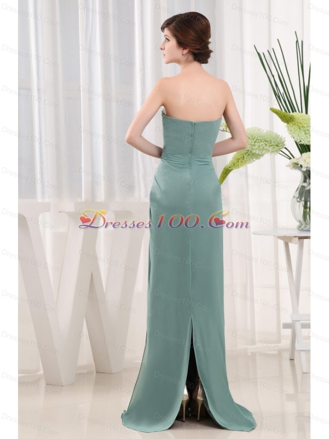  Cadet Blue Column Ruch Mother Bride Dress Long