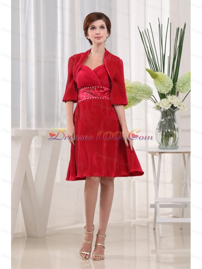 Half Sleeves Jacket Wine Red Mother Bride Dress 